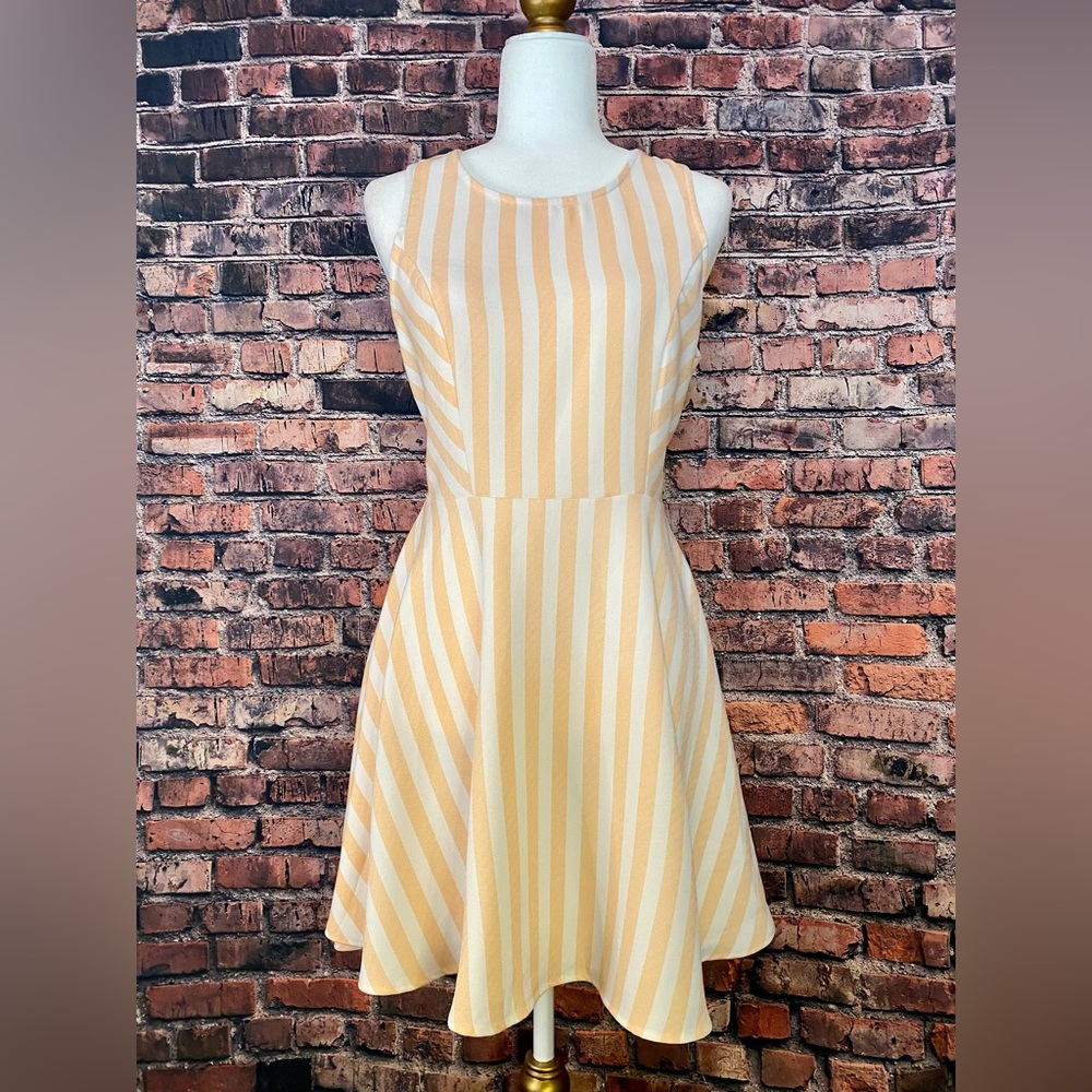 Peach and White Striped A-line Cutout Dress